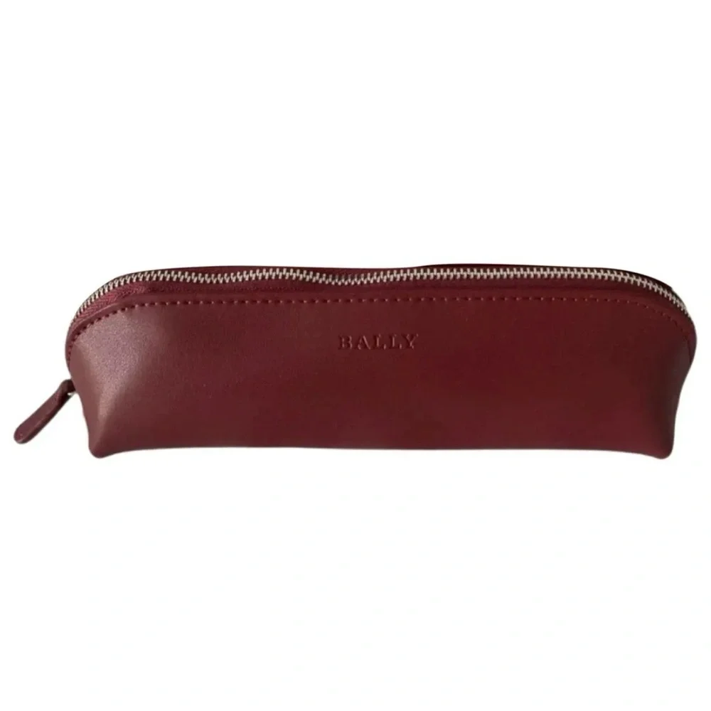 NIB Bally Burgundy Zipper Accessory Pouch